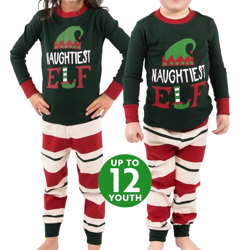 NWT Christmas Holiday Naughtiest Elf Kid's Long Sleeve PJ's Green Red Girl Boy 4